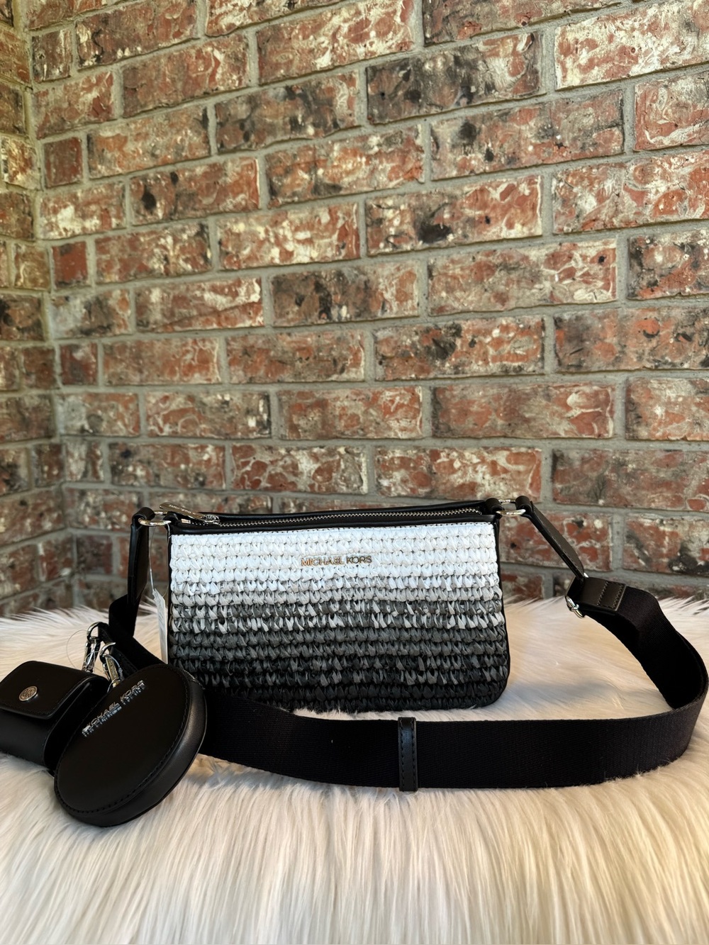 Michael Kors Ombre Woven Crossbody Bag in Black and White